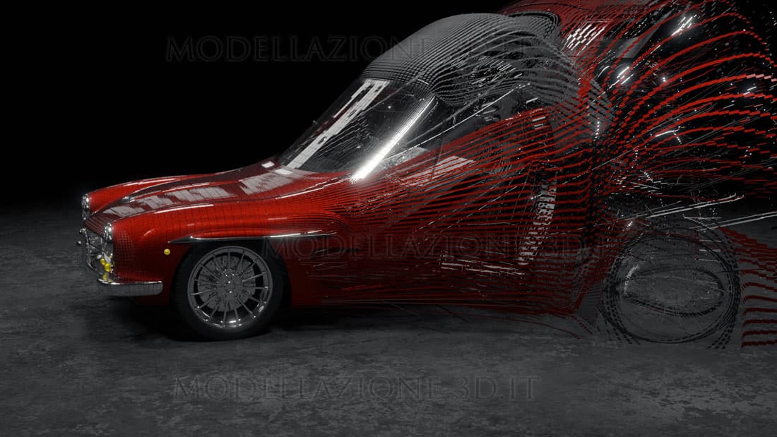 Animazione 3D con geometry nodes disintegrazione auto
