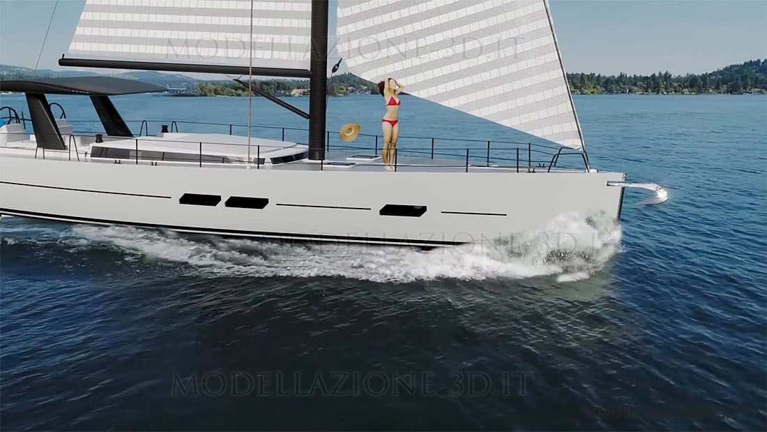 Yacht a vela assemblaggio ed ambientazione in mare
