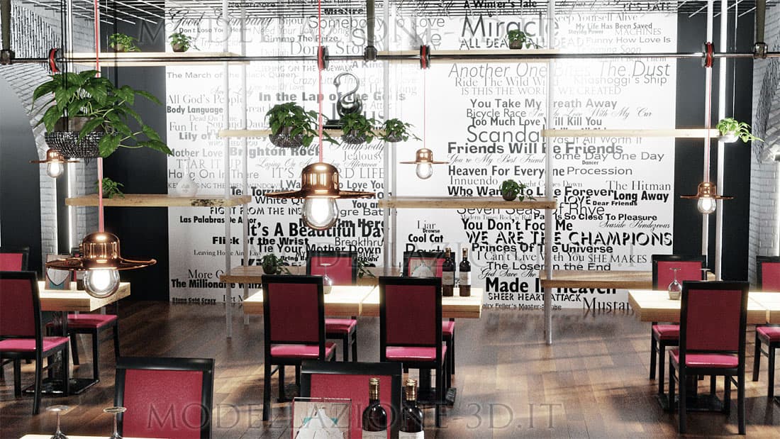 Design interni sala da pranzo ristorante 3D