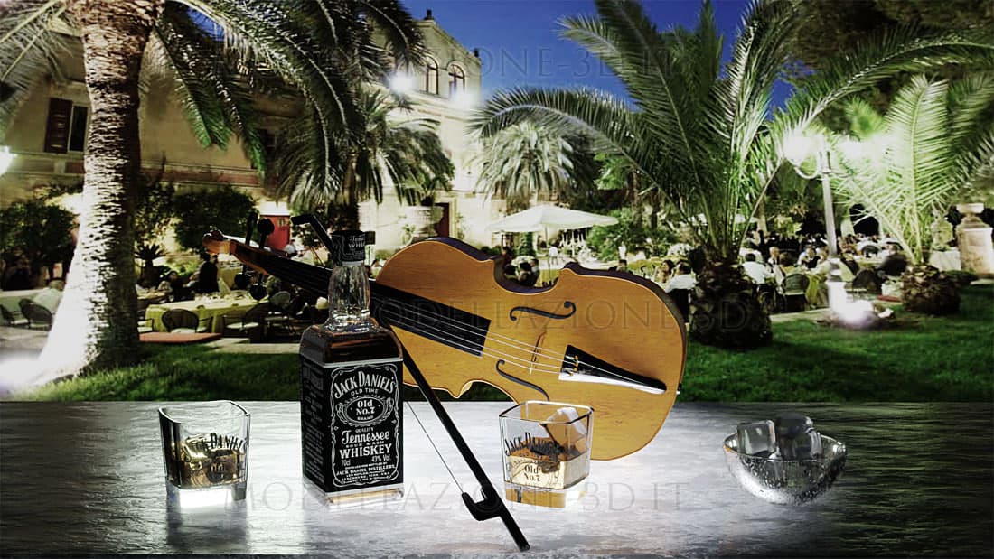 Scena bottiglia whisky e violino