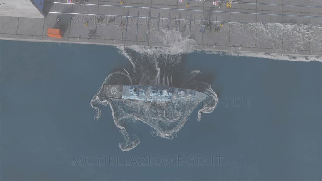 Varo nave militare fregata in mare 3D