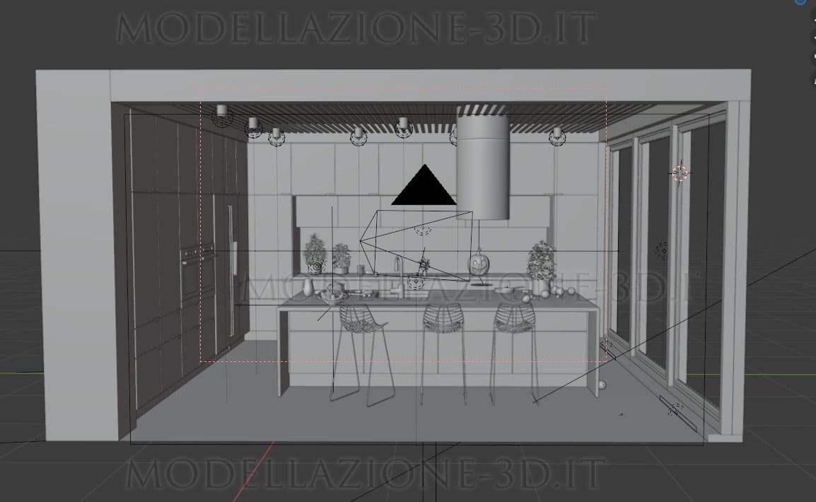 Animazione 3D cucina stile moderno con isola