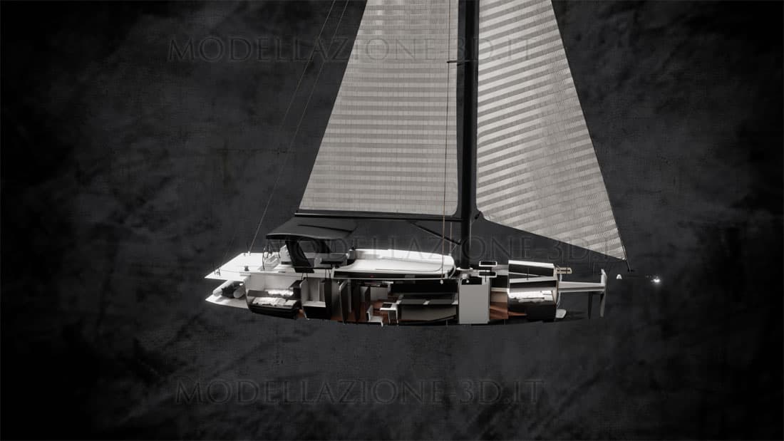 Animazione 3D yacht a vela in mare