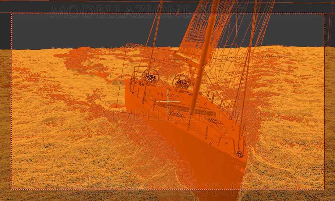 Animazione 3D yacht a vela in mare